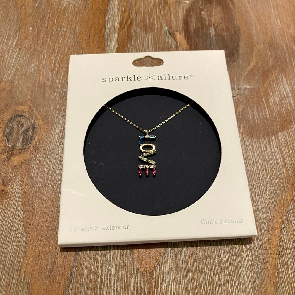 🌿HP🌿 Sparkle Allure Cubic Zirconia “Love” Necklace NIB